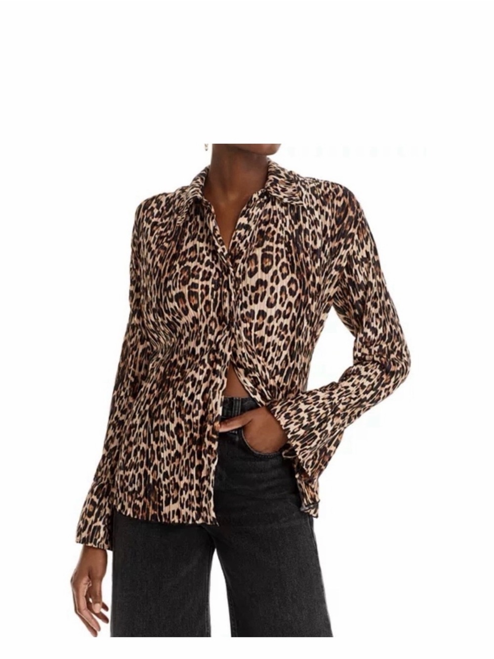 Good American Leopard Print Button-Down Blouse